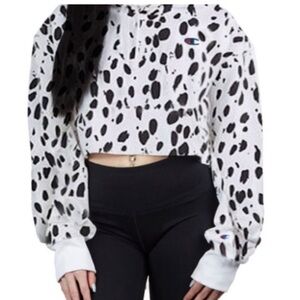 Champion Reverse Weave Animal Print Cropped Hoodie Sweatshirt Dalmatian large